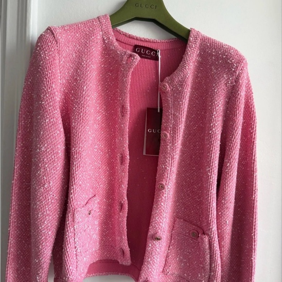 Gucci Pink Button-Front Cardigan NWT with Gucci hanger and Gucci garment bag - Picture 2 of 10